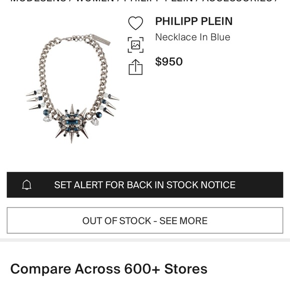 Phillipp Plein Made in Italy Pink is the new Black Light Blue Studded necklace - Picture 1 of 10